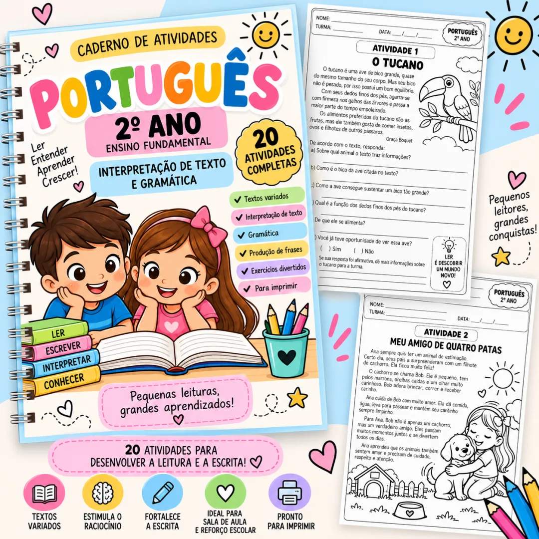 20 Atividades de Português – 2º Ano - Ensino Infantil Leitura e Interpretação em PDF