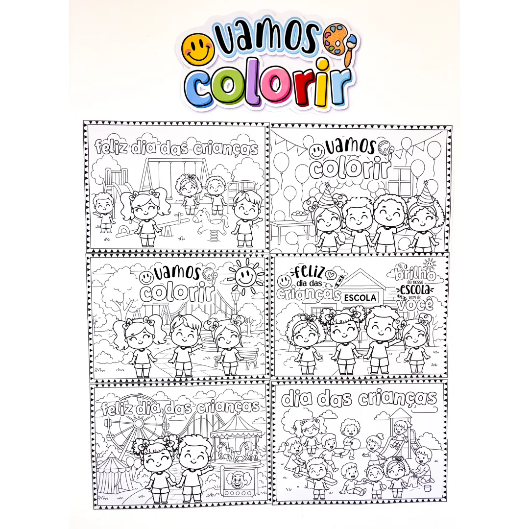 6 Painéis para colorir, em PDF - Dia das Crianças