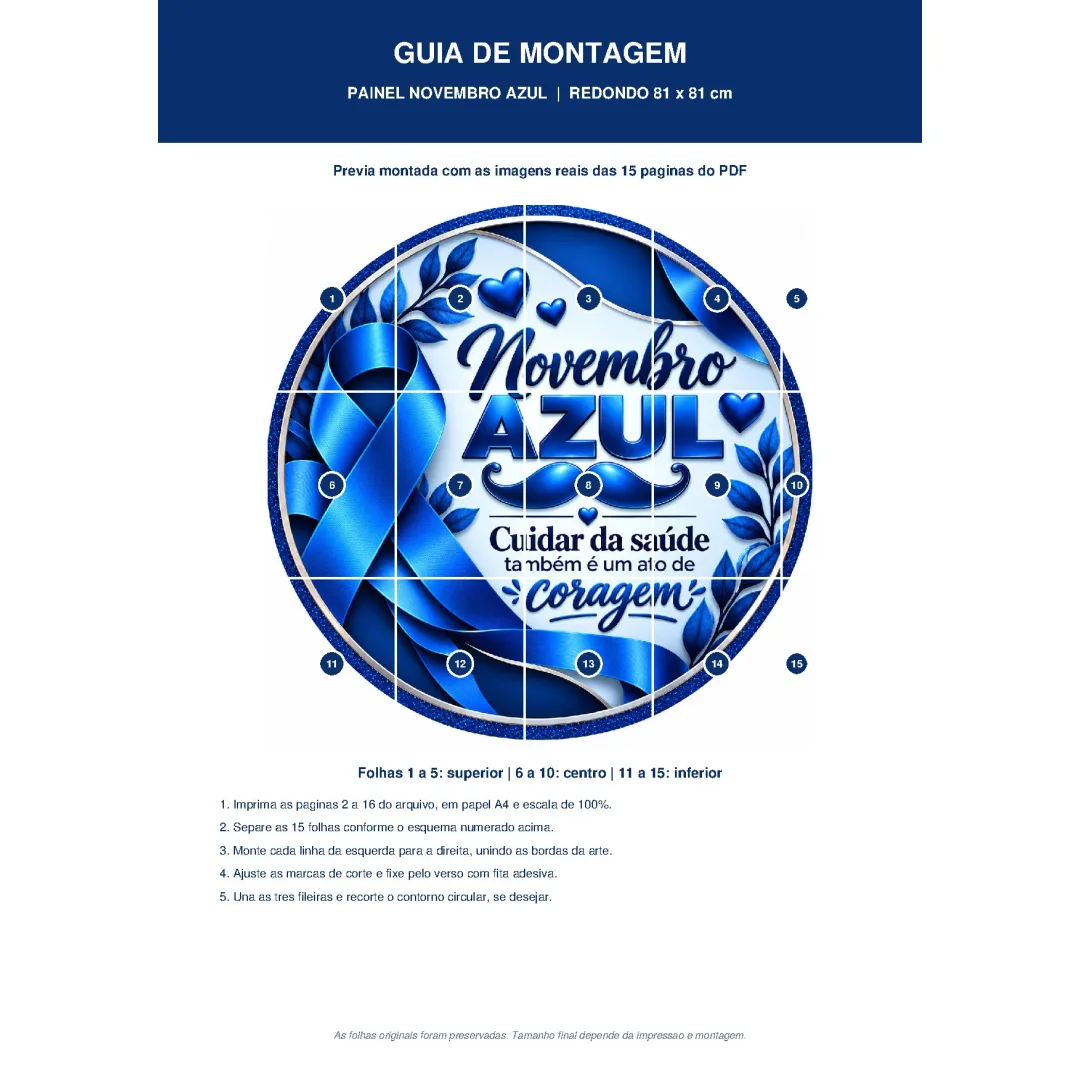 Painel Novembro Azul Tamanho G em PDF Pronto para Imprimir