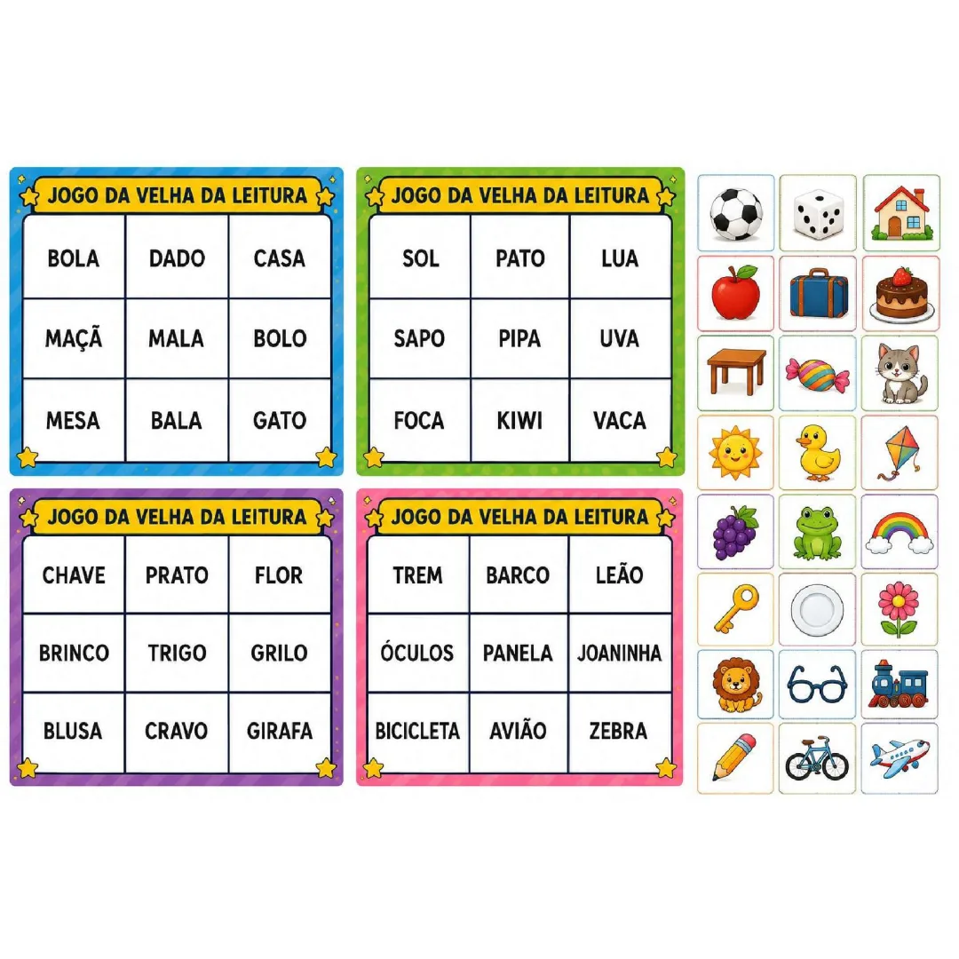 Kit Bingo da Leitura - (Total 20 Cartelas) - Ideal para 1° a 3° Ano do Ensino Fundamental. em PDF.
