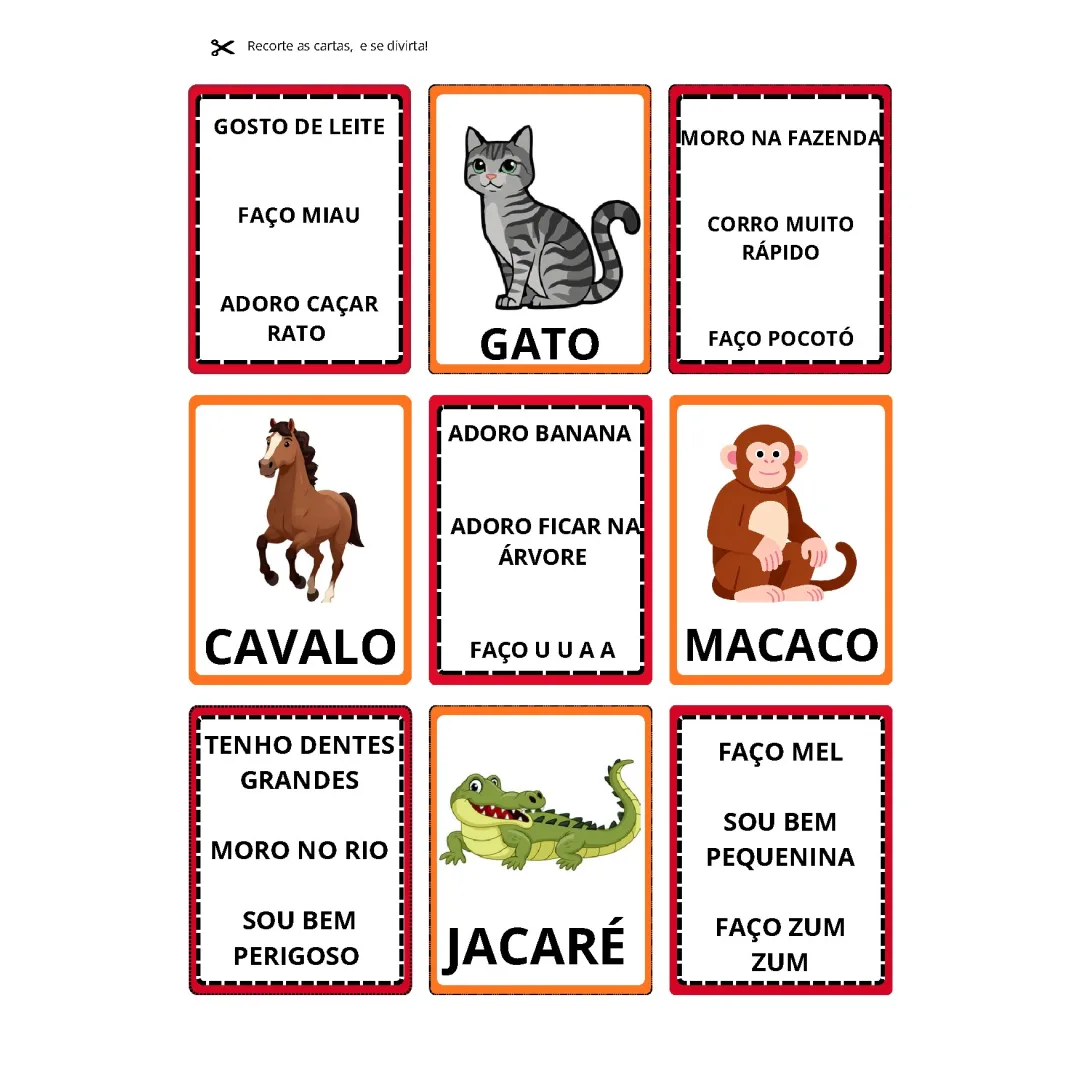 Jogo Adivinhe o Animal - Educação Infantil - PDF com 36 cartas