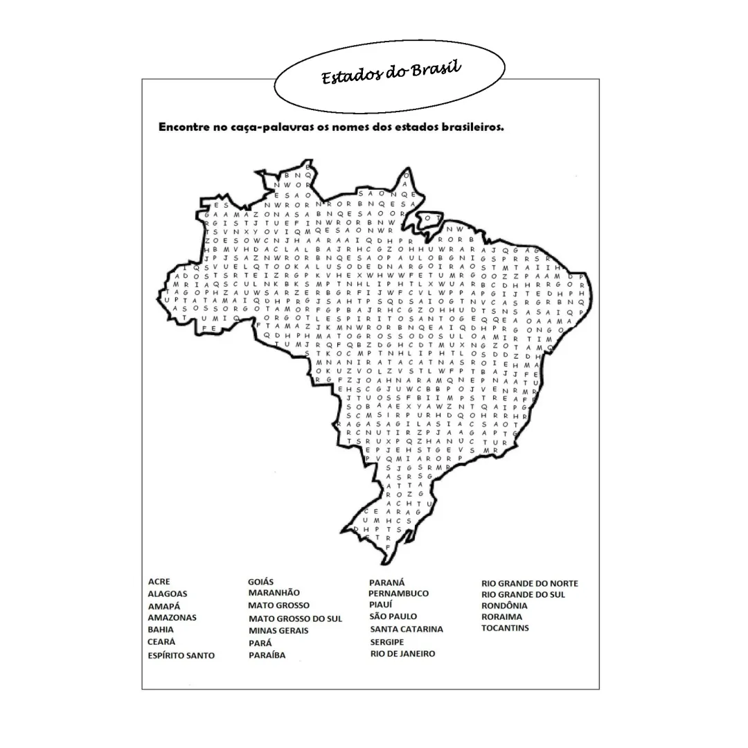 Caça-palavra Mapa do Brasil Interdisciplinar em PDF