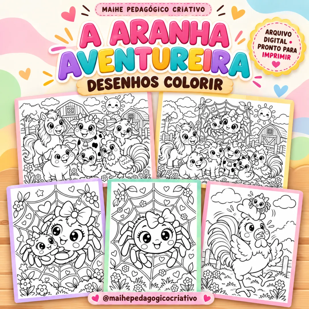 A Aranha Aventureira - Desenhos Colorir - Educação Infantil - Arquivo Digital