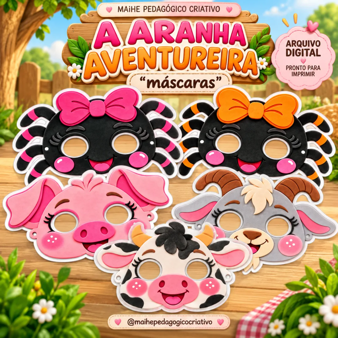 A Aranha Aventureira – Máscaras - Lembrancinhas - Educação Infantil - Arquivo Digital