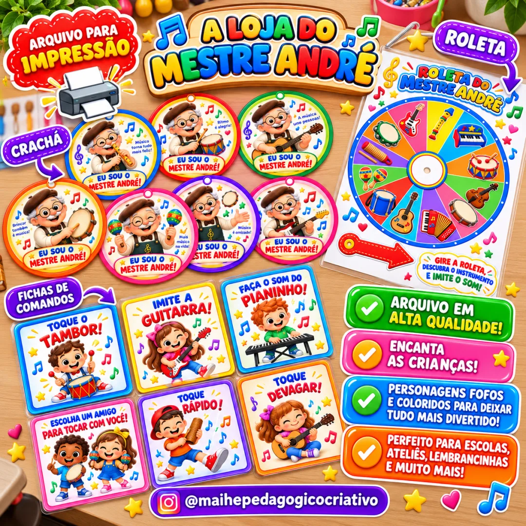 A Loja  do Mestre André - Crachás, Comandos Musicais e Roleta - Educação Infantil - Arquivo Digital