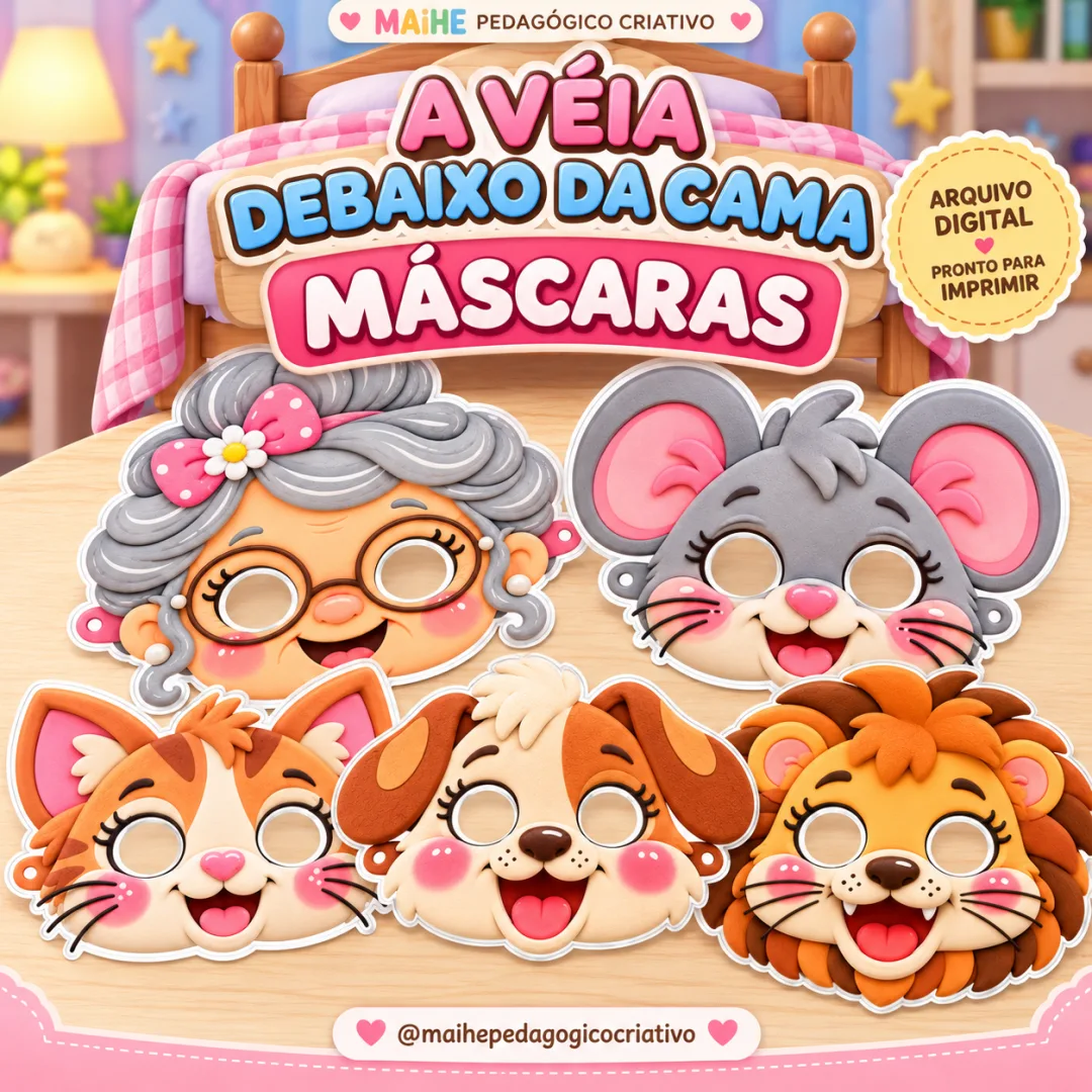 A Véia Debaixo da Cama - Máscaras - Educação Infantil - Arquivo Digital - Kit