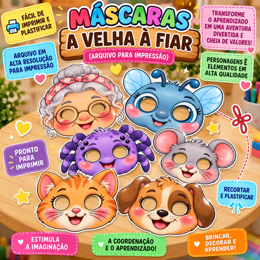 A Velha à Fiar - Máscaras - Educação infantil - Lembrancinhas - Arquivo Digital