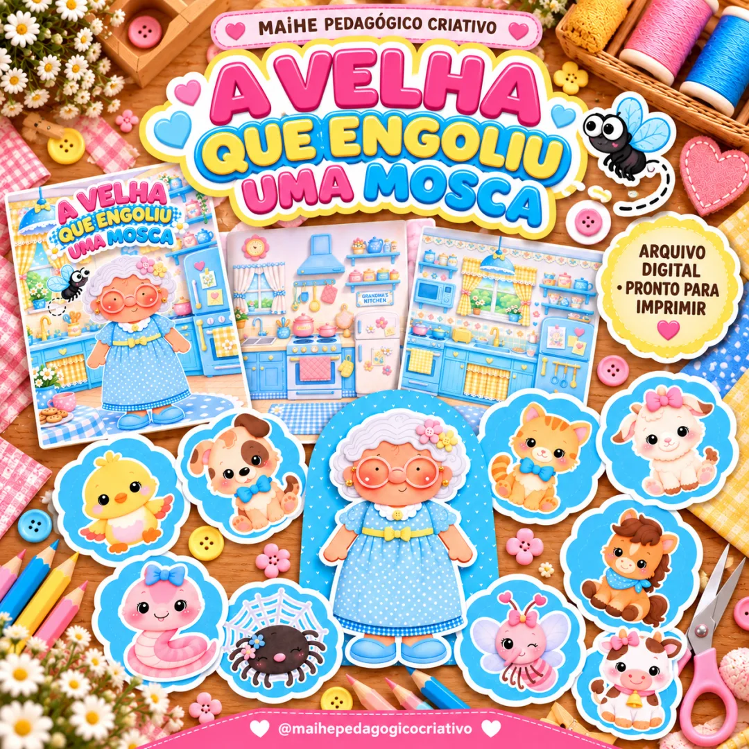 A Velha Que Engoliu Uma Mosca — Livro Interativo E Luva Pedagógica - Educação Infantil - Arquivo Digital
