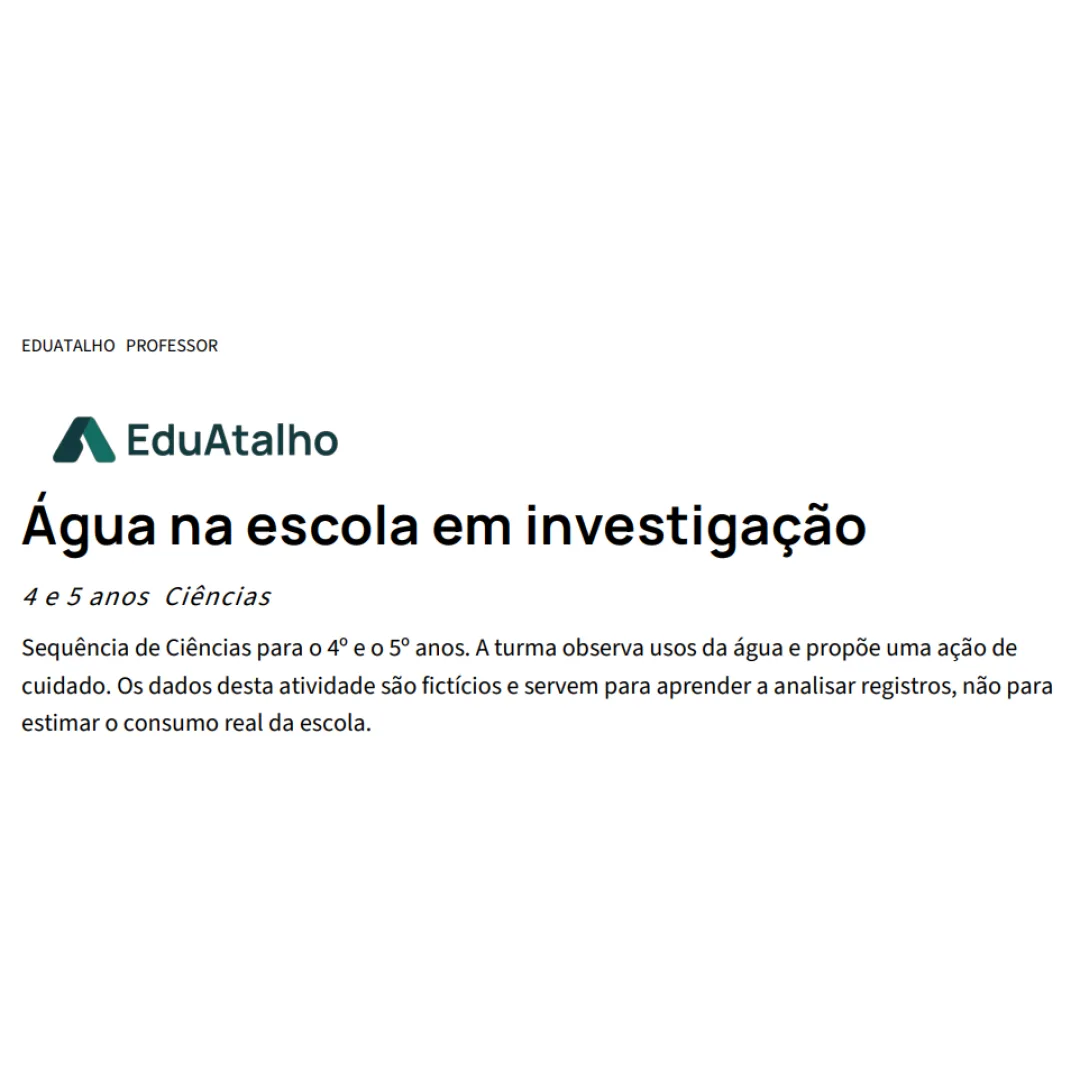 Água na Escola em Investigação – Sequência Didática de Ciências