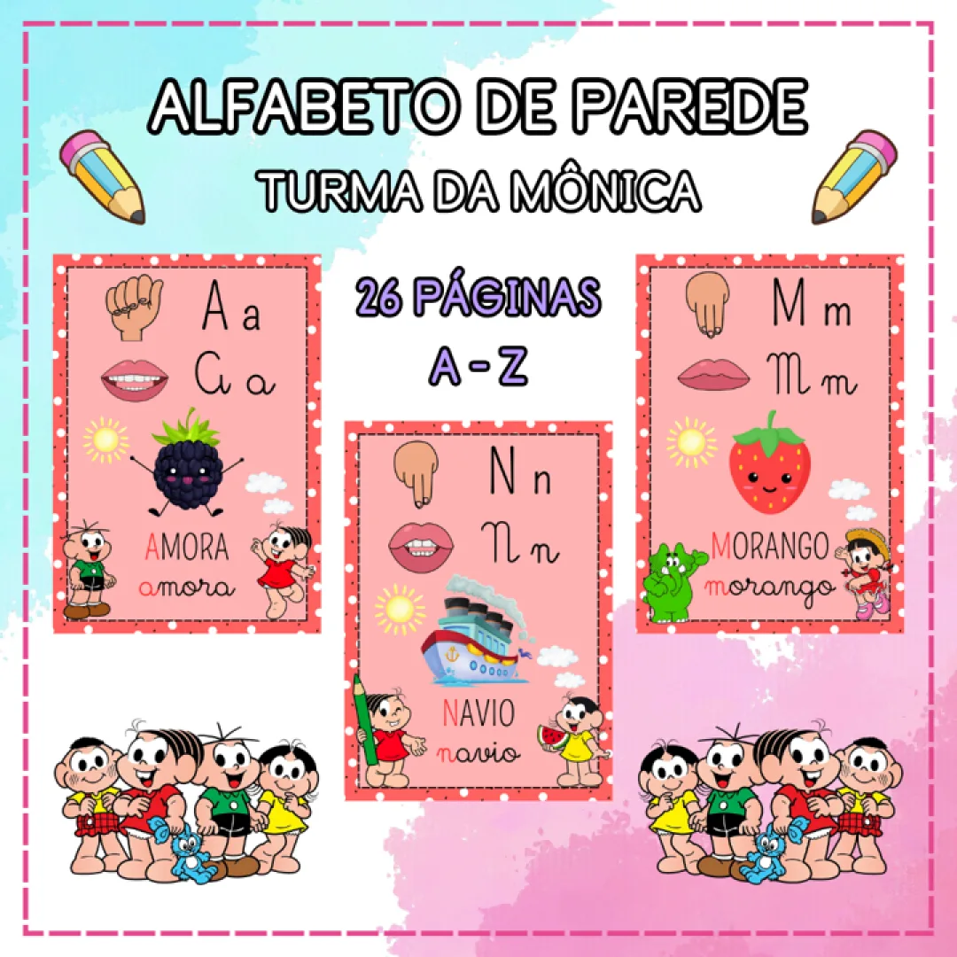 ALFABETO DE PAREDE FÔNICO E EM LIBRAS: TURMA DA MÔNICA