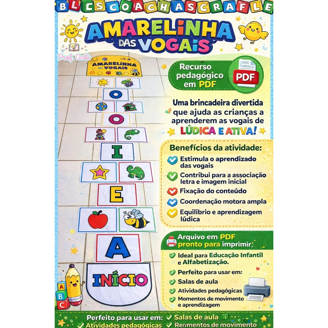 Amarelinha das vogais -Recurso digital em PDF 