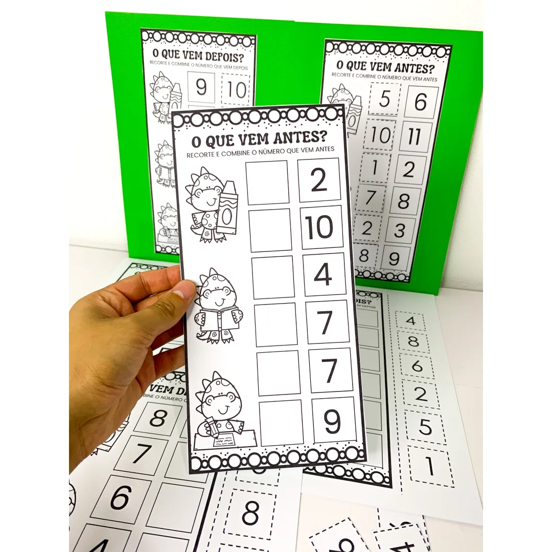 Antes e Depois dos Números – Atividade de Matemática com Dinossauros para Imprimir