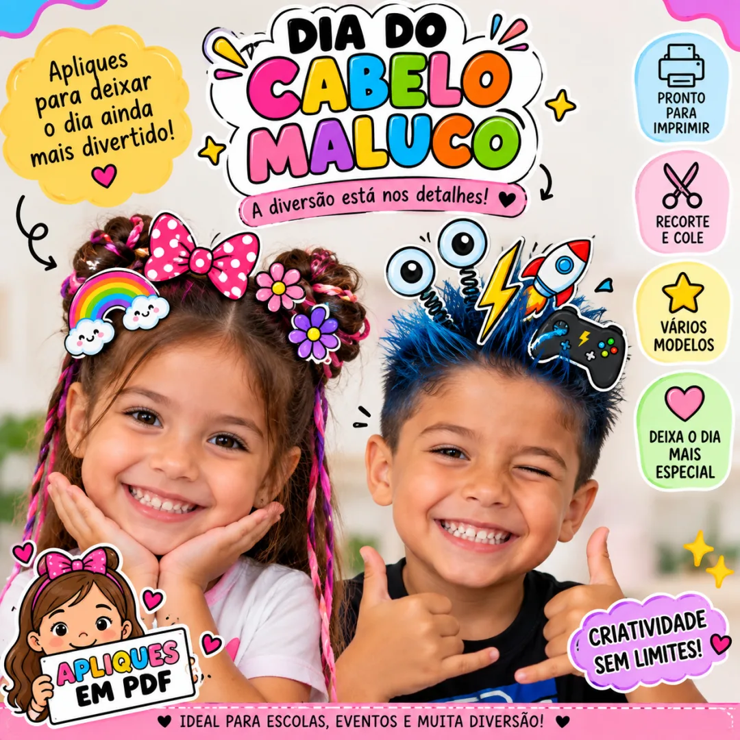 APLIQUES – DIA DO CABELO MALUCO - ARQUIVO EM PDF