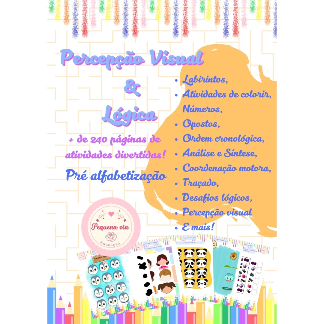 Apostila de mais de 240 páginas de Percepção Visual e lógica para pré alfabetização em pdf