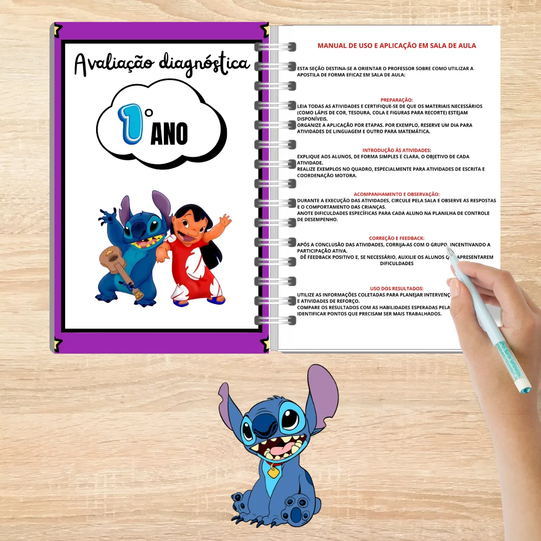 🌺📚 APOSTILA AVALIAÇÃO DIAGNÓSTICA – 1º ANO | TEMA STITCH