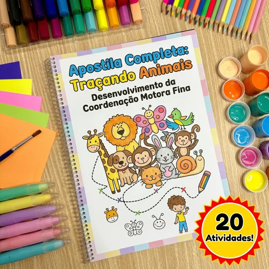 🐾 Apostila Traçando Animais – Coordenação Motora Fina & Grafomotricidade 🎨