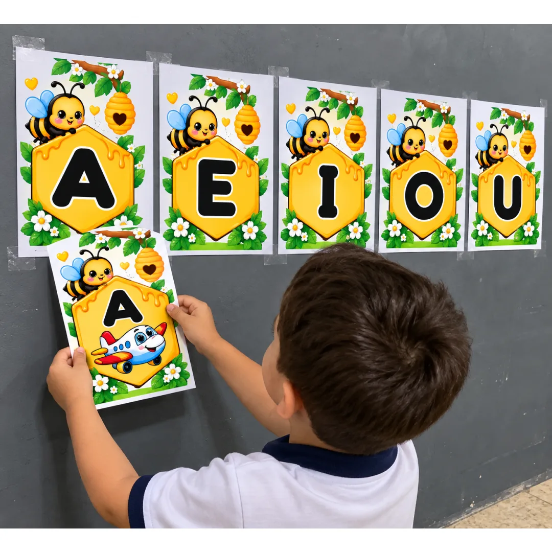 Aprendendo as Vogais a e I o U – Cartazes e Fichas Ilustradas em PDF