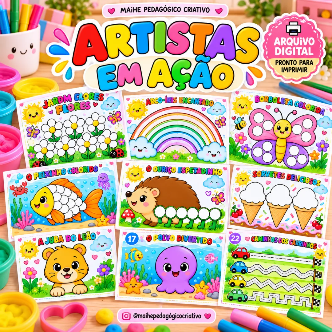 Artistas Em Ação - 30 Atividades - Kit de Coordenação Motora Fina - Educação Infantil - Arquivo Digital