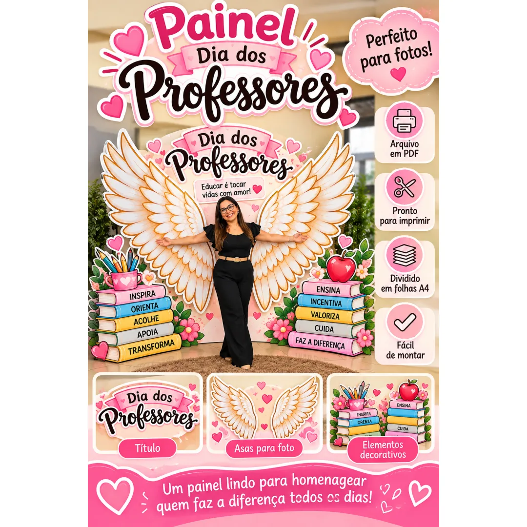 Asas de Anjo - Painel Dia dos Professores - PDF Educação Infantil Fundamental "32 páginas"