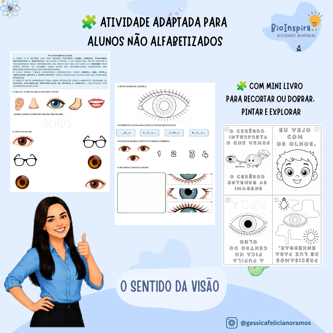 👁️ Atividade Adaptada de Ciências – Sentido da Visão | Educação Especial 6º Ano + Livrinho Dobrável