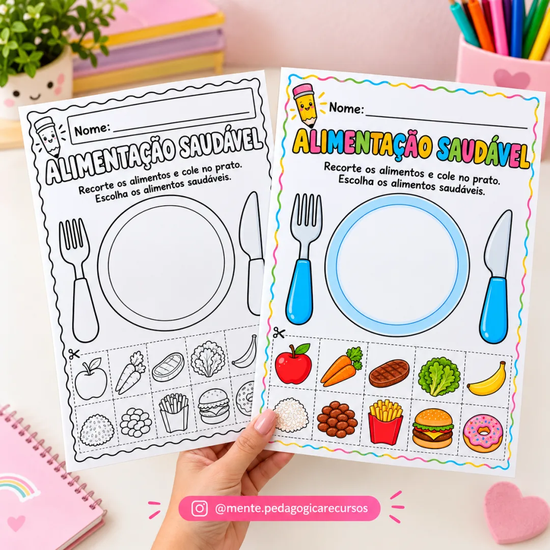 Atividade Alimentação Saudável - Educação Infantil - PDF Colorido e para Colorir