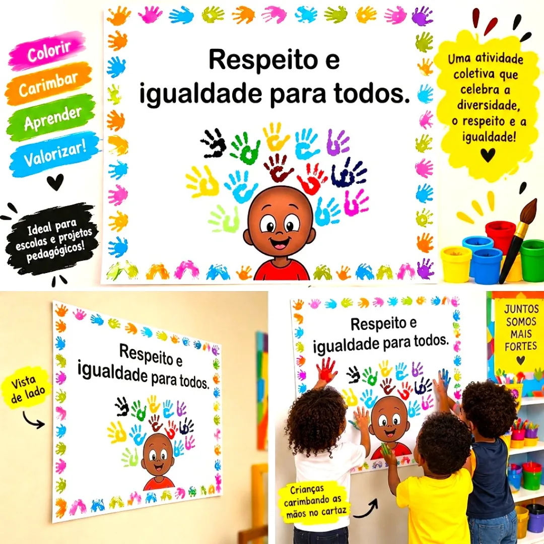 Atividade Coletiva Conciência Negra - Cartaz Carimbo de Mãos em PDF