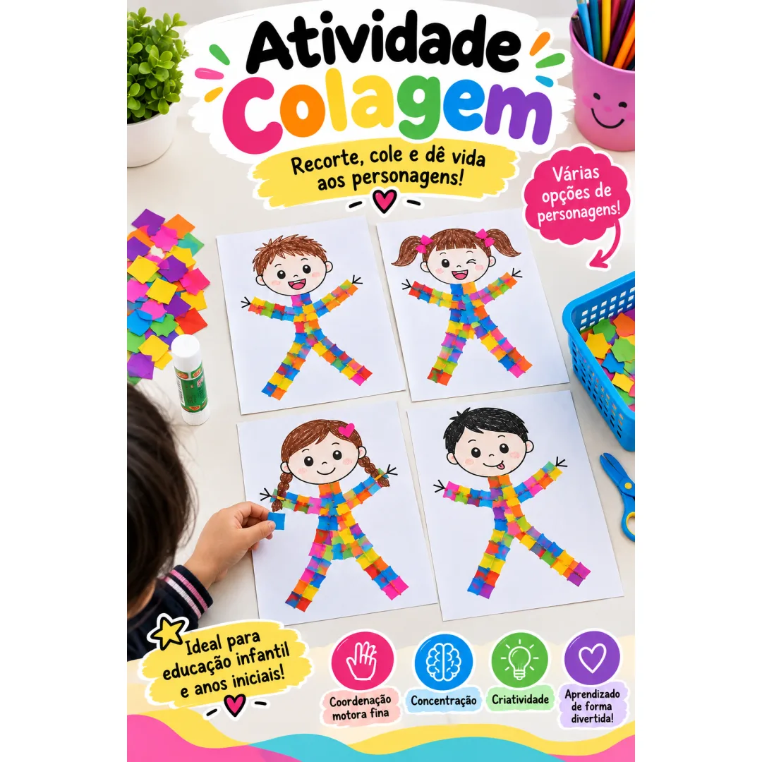 Atividade de Colagem Divertida - Educação Infantil - PDF 6 Páginas