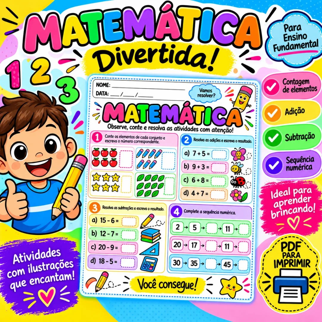 Atividade de Matemática para Ensino Fundamental: Contagem, Adição e Subtração