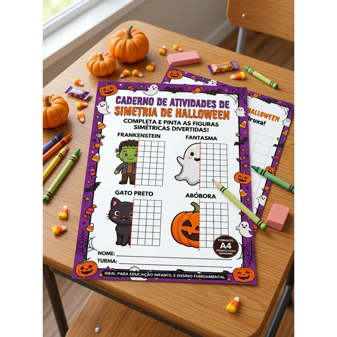 Atividade de Simetria Halloween Percepção Visual 1º a 9º Ano Pdf