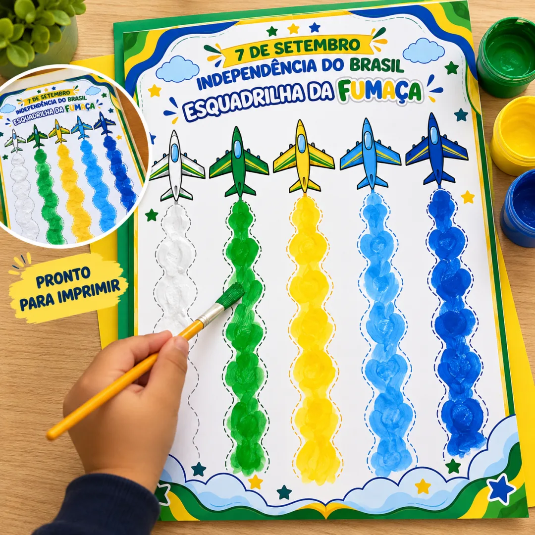 Atividade Dia da Bandeira para Educação Infantil Esquadrilha da Fumaça com Papel Crepom em PDF