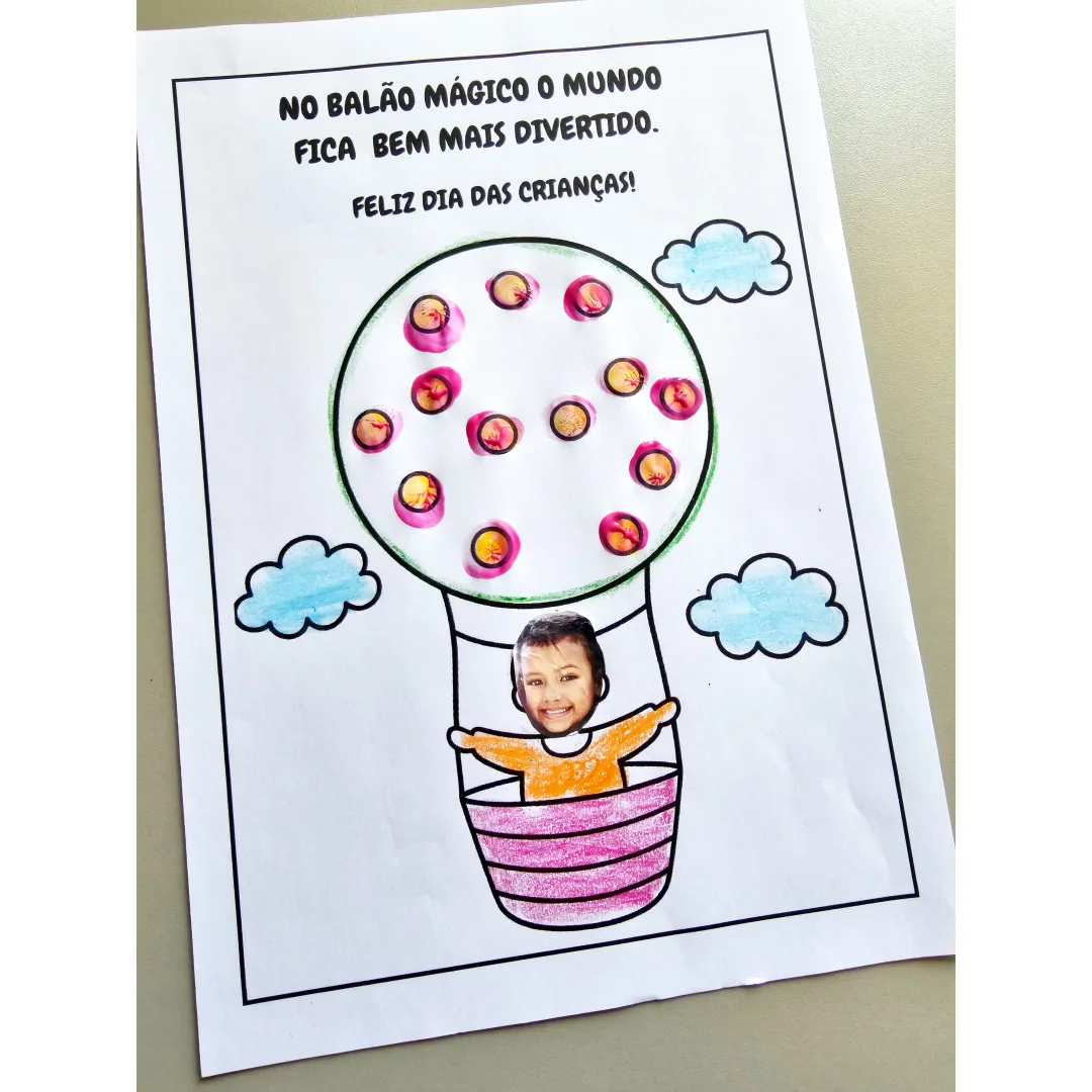 Atividade Dia das Crianças em PDF: No Balão Mágico - Foto e Pintura