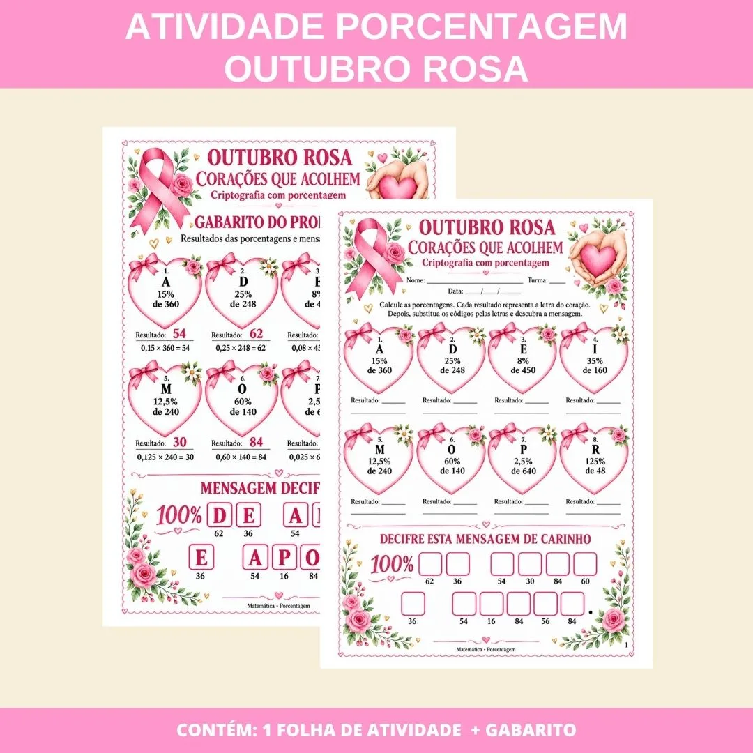 ATIVIDADE MATEMÁTICA OUTUBRO ROSA: PORCENTAGEM