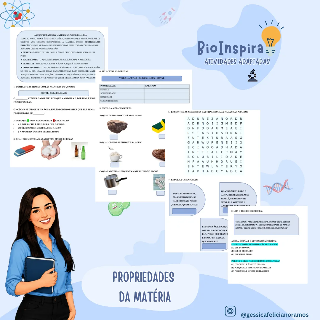 Atividades Adaptadas: As Propriedades da Matéria no Nosso Dia a Dia | Ciências | Educação Especial | Ensino Fundamental