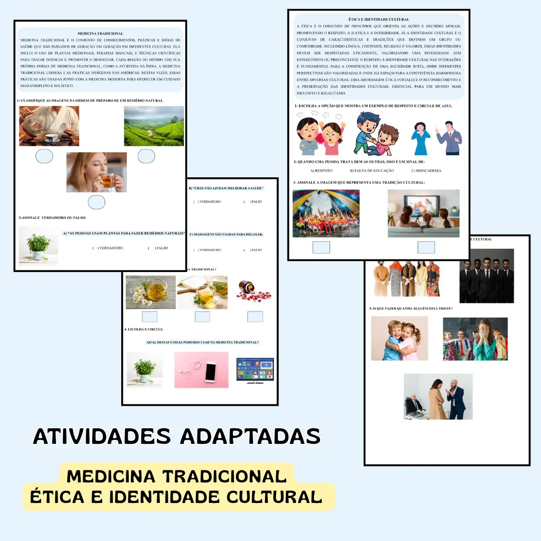 Atividades Adaptadas sobre Medicina Tradicional e Diversidade Cultural (Educação Especial e AEE) 🌿🌎🤝