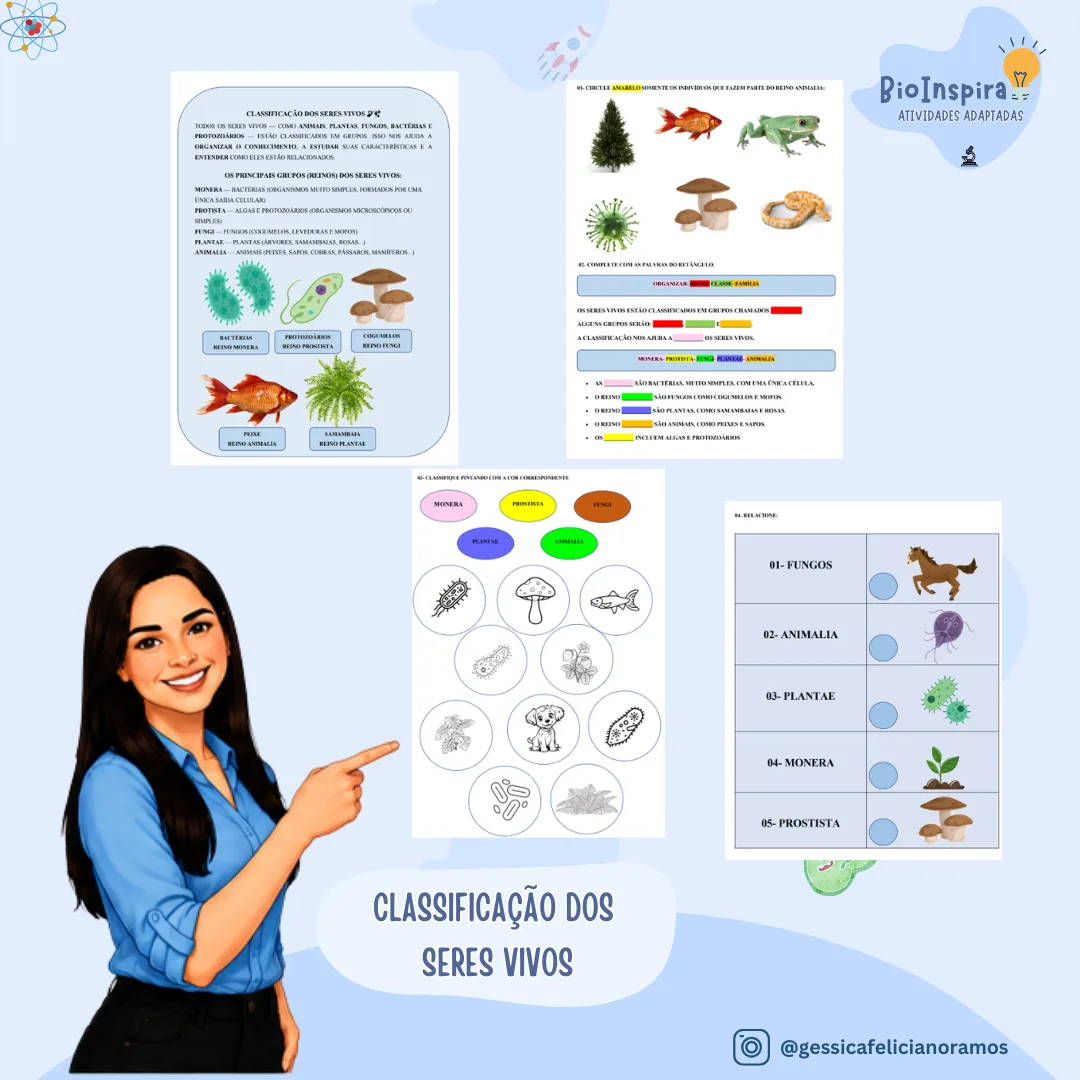 Atividades Adaptadas sobre Classificação dos Seres Vivos: Os Cinco Reinos