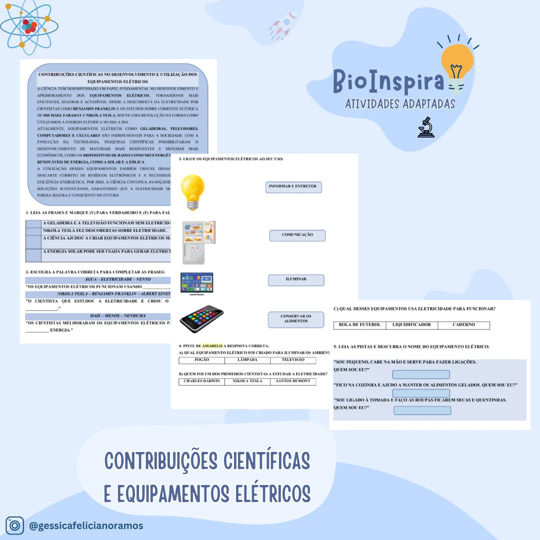 Atividades Adaptadas sobre Contribuições Científicas e Equipamentos Elétricos (Educação Especial e AEE) ⚡🔬