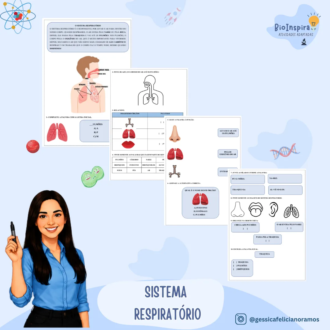 Atividades Adaptadas sobre o Sistema Respiratório: Órgãos e Processo da Respiração