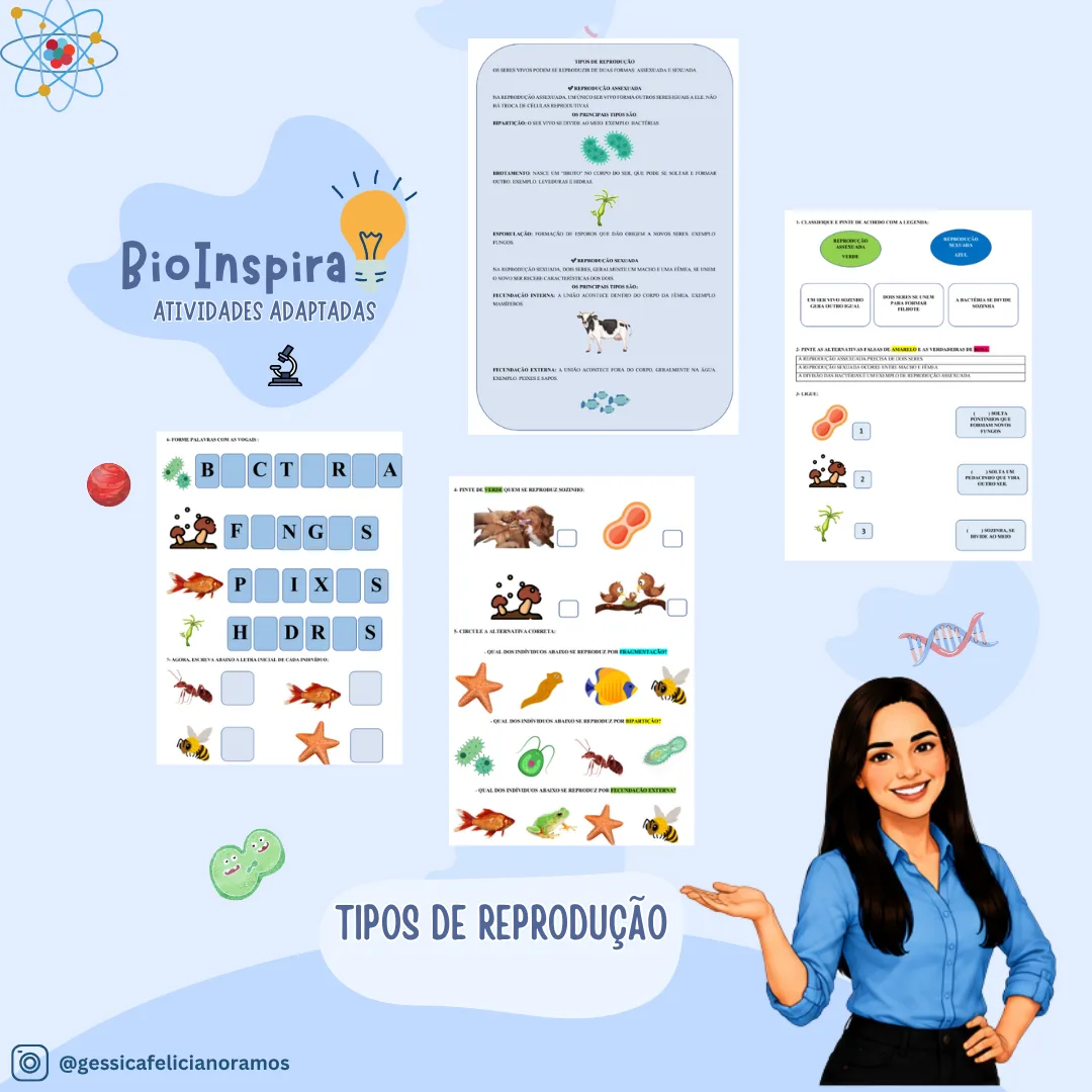 Atividades Adaptadas sobre Tipos de Reprodução: Reprodução Sexuada e Assexuada (Educação Especial e AEE) 🧬🌱