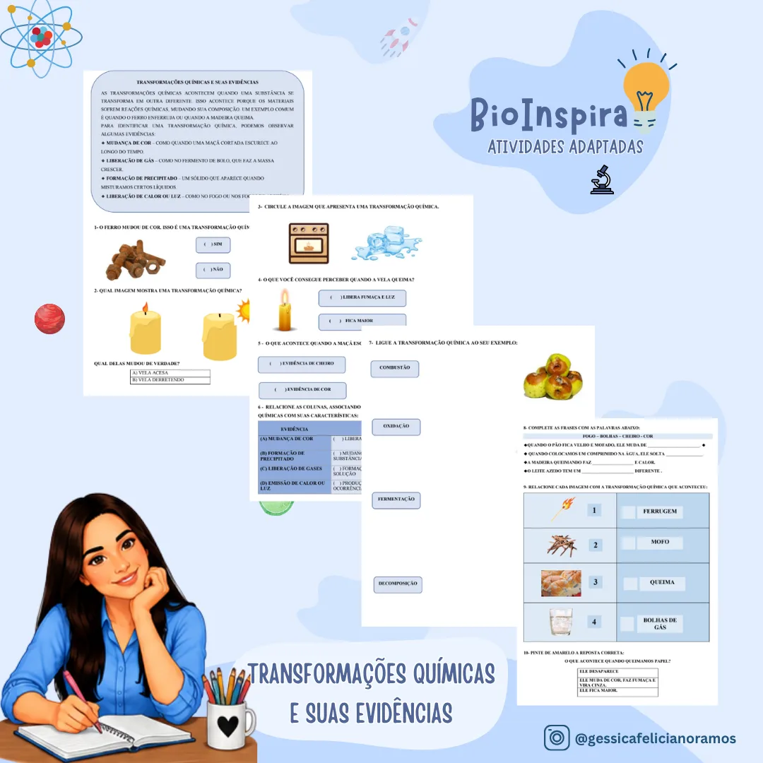 Atividades Adaptadas sobre Transformações Químicas: Evidências e Exemplos do Cotidiano (Educação Especial e AEE) 🧪🔥