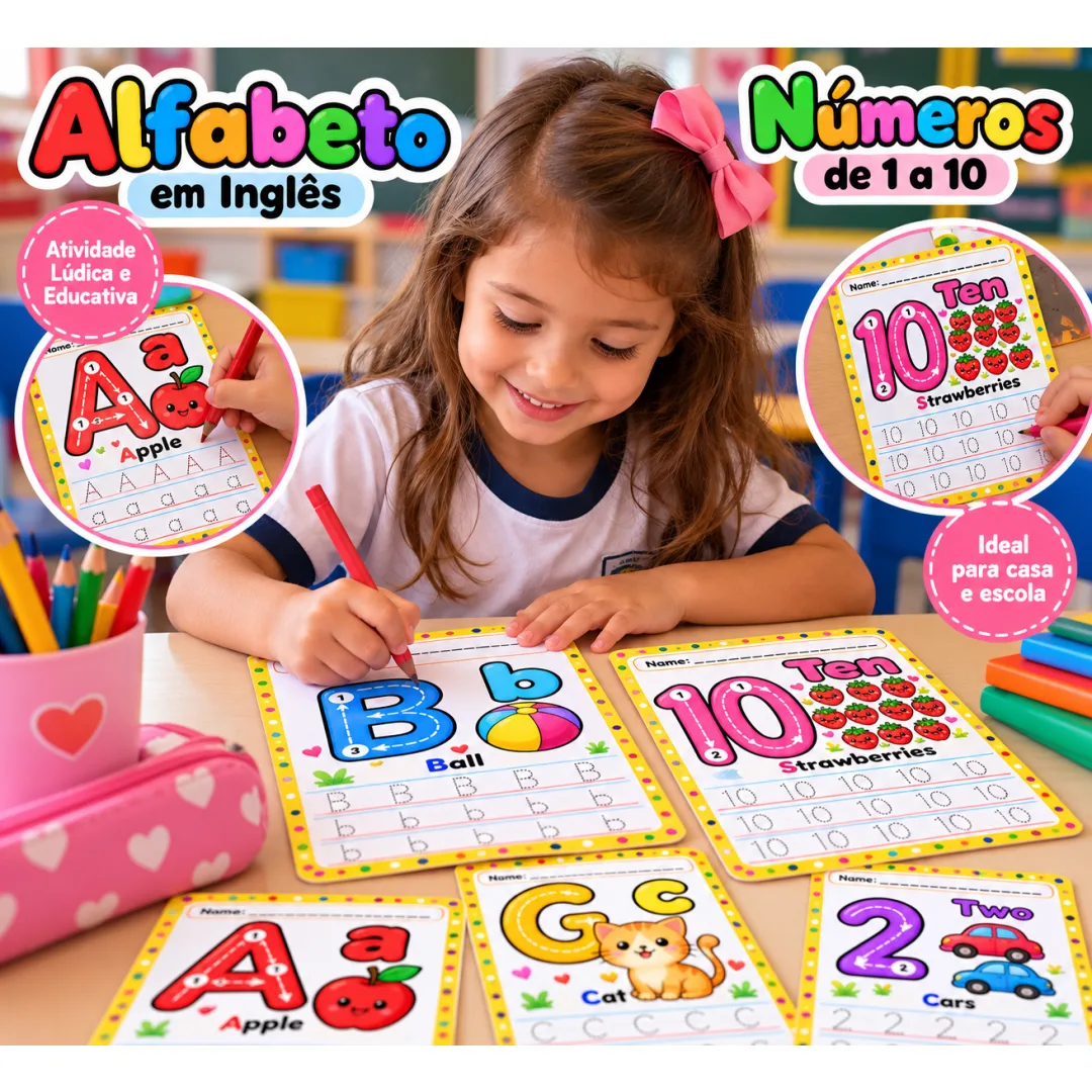 Atividades de Alfabetização em Inglês + Números de 1 a 10 em PDF