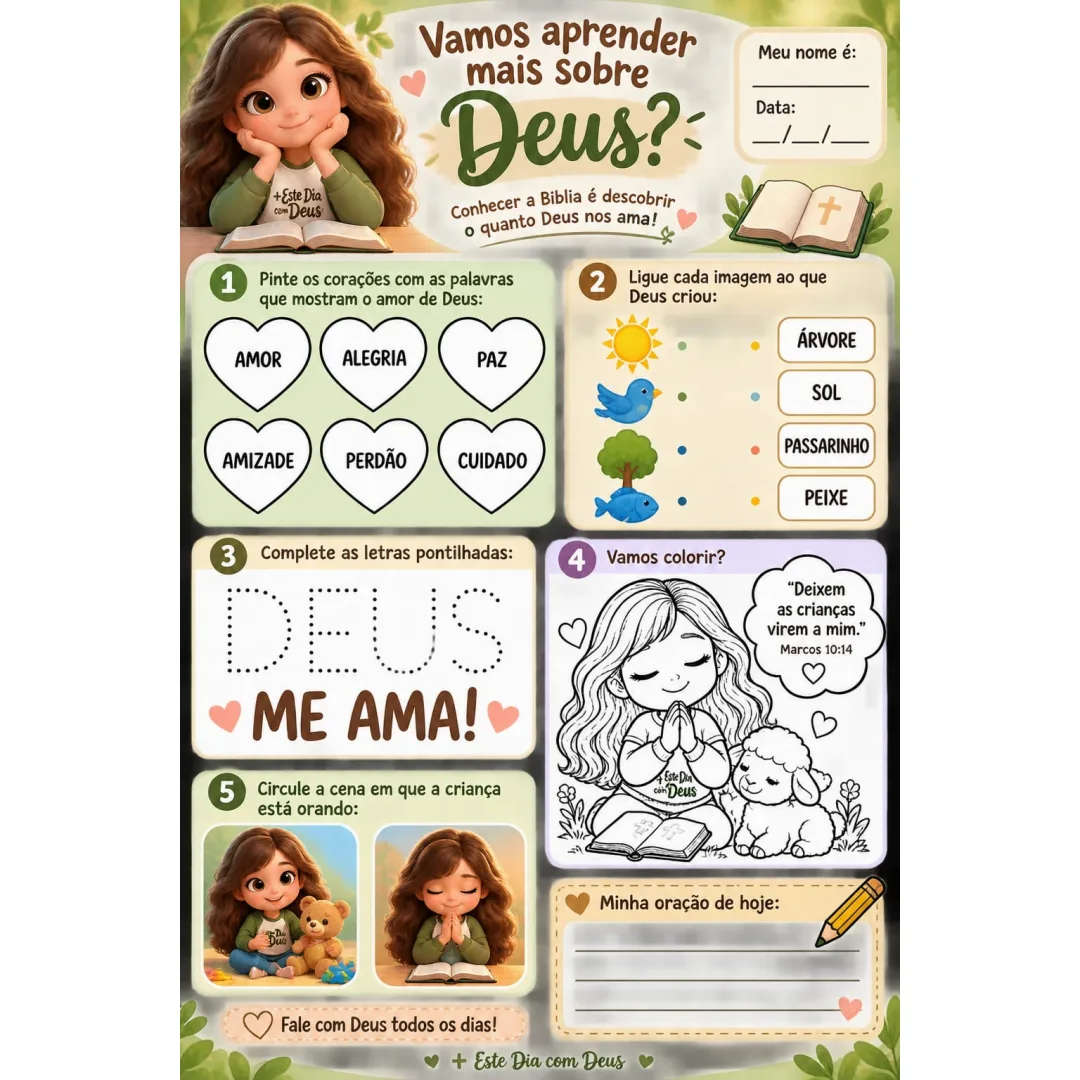 Vamos Aprender Mais sobre Deus - 1 Folha de Atividade  - PDF -