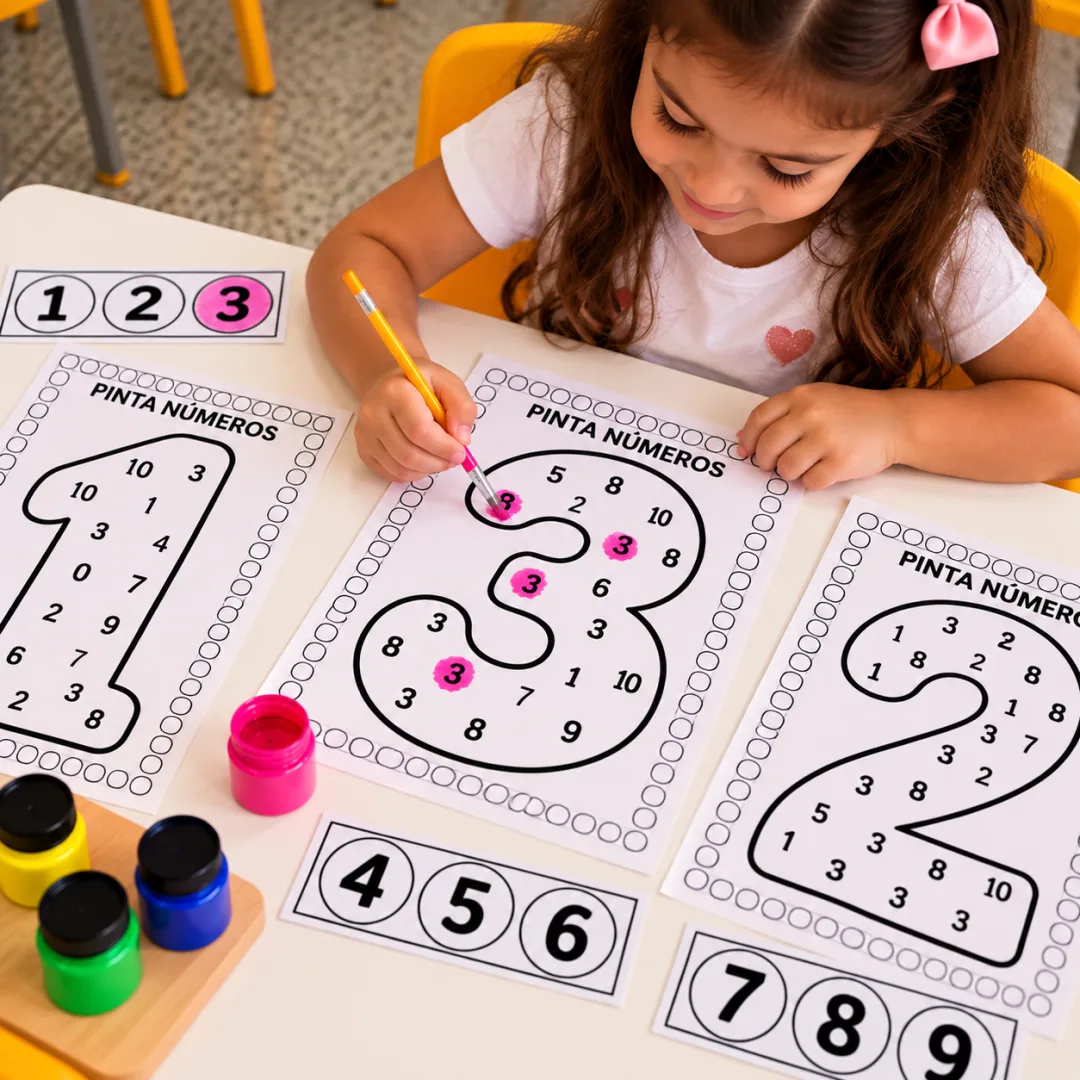 Atividades de Matemática para Educação Infantil \ Números de 1 a 10 – Pinte o Número Certo em PDF