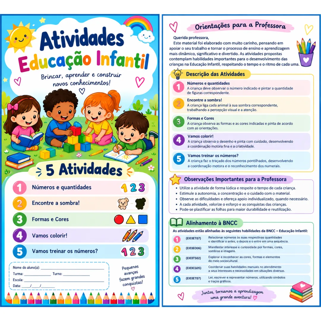 Atividades Lúdicas Números 1 a 5 - Educação Infantil - PDF