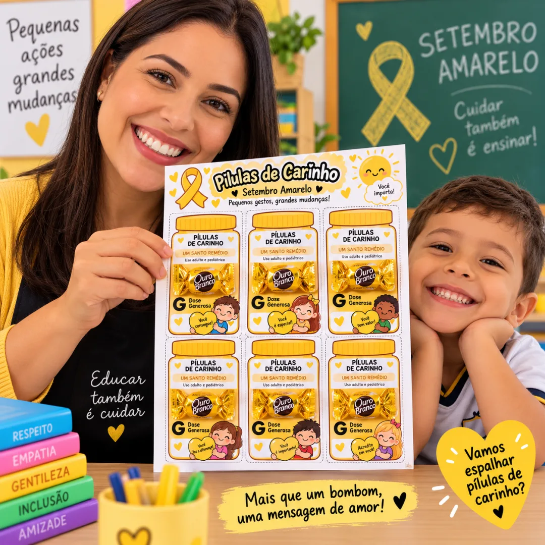 Atividades Setembro Amarelo Pílulas de Carinho + Pintura as Mãos em PDF