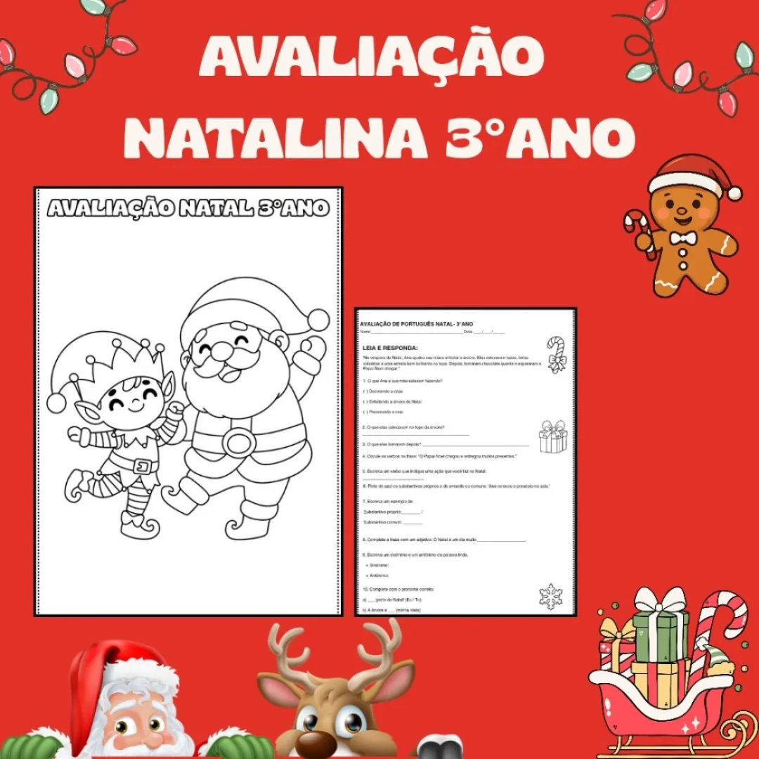 Avaliação Natal 3 Ano — Pronto para Imprimir