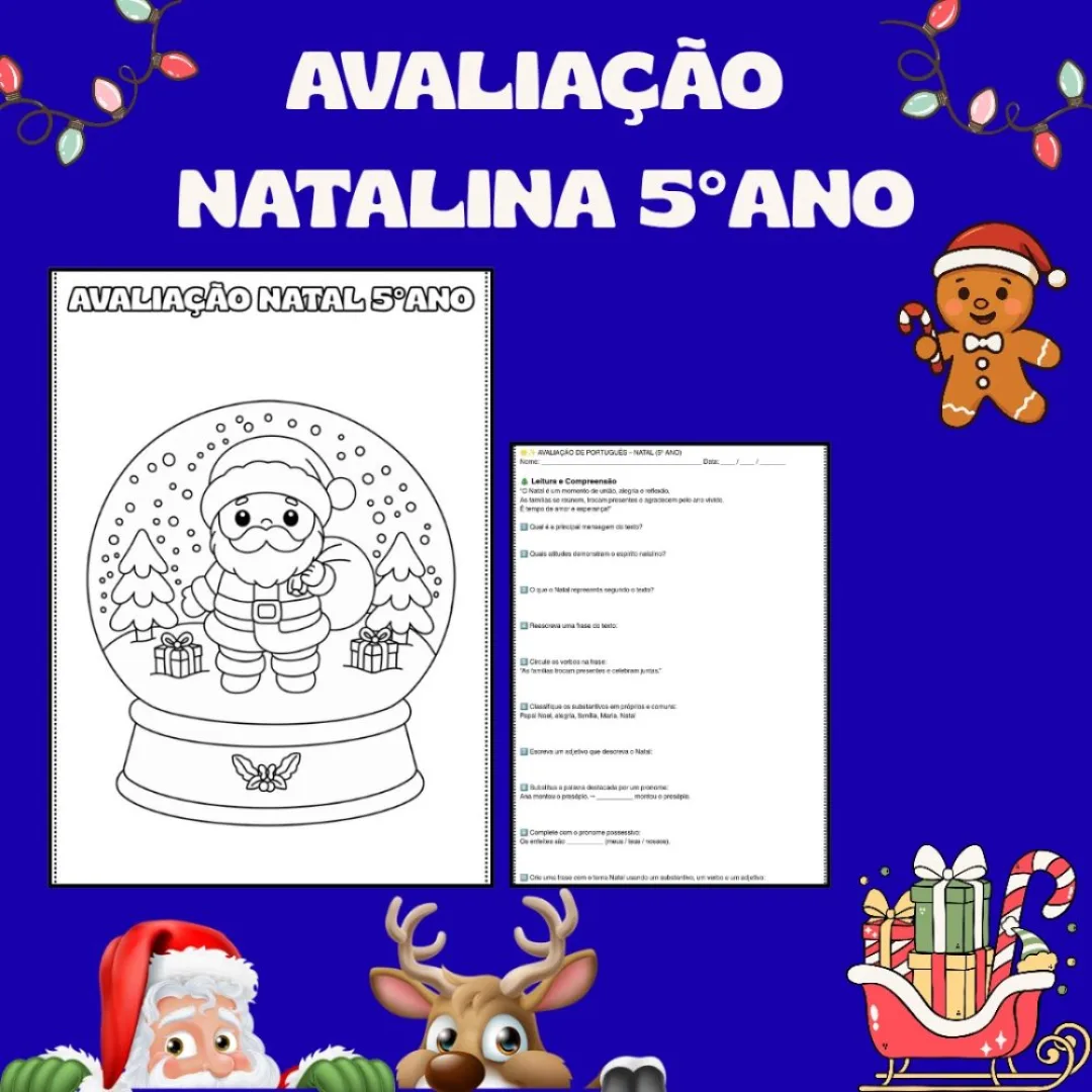 Avaliação Natal 5 Ano — Pronto para Imprimir