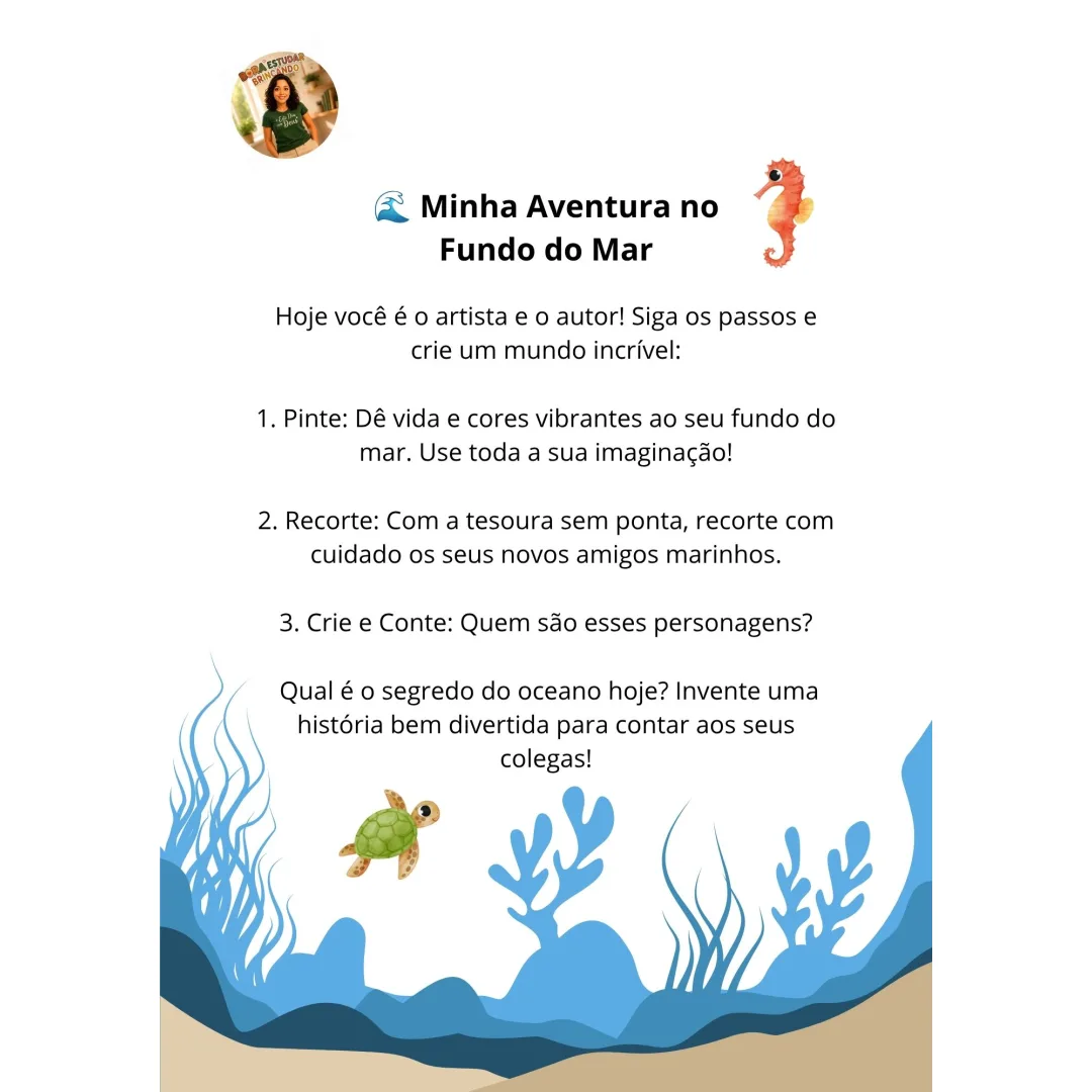 Aventura no fundo do Mar - colorir, recortar  -PDF