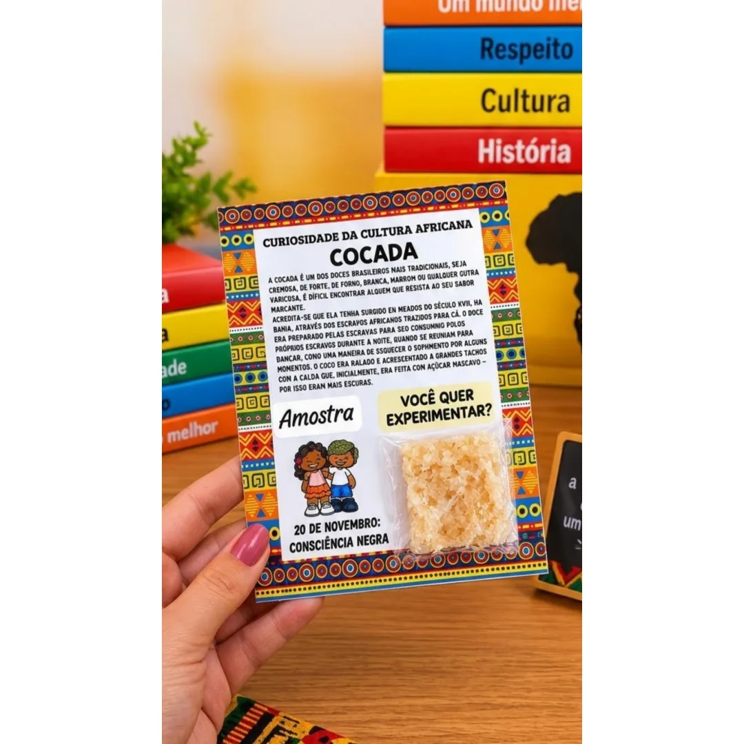 Bilhete lembrancinha Cocada dia da Consciência Negra. Material em PDF Ed infantil e Ensino fundamental 