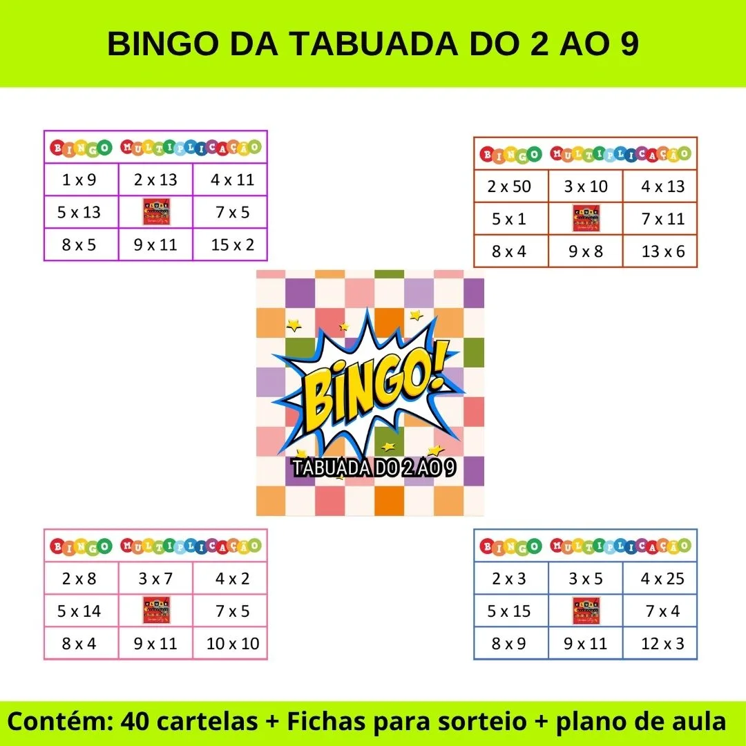 BINGO DA TABUADA DO 2 AO 9 / BINGO DA MULTIPLICAÇÃO DO 2 AO 9