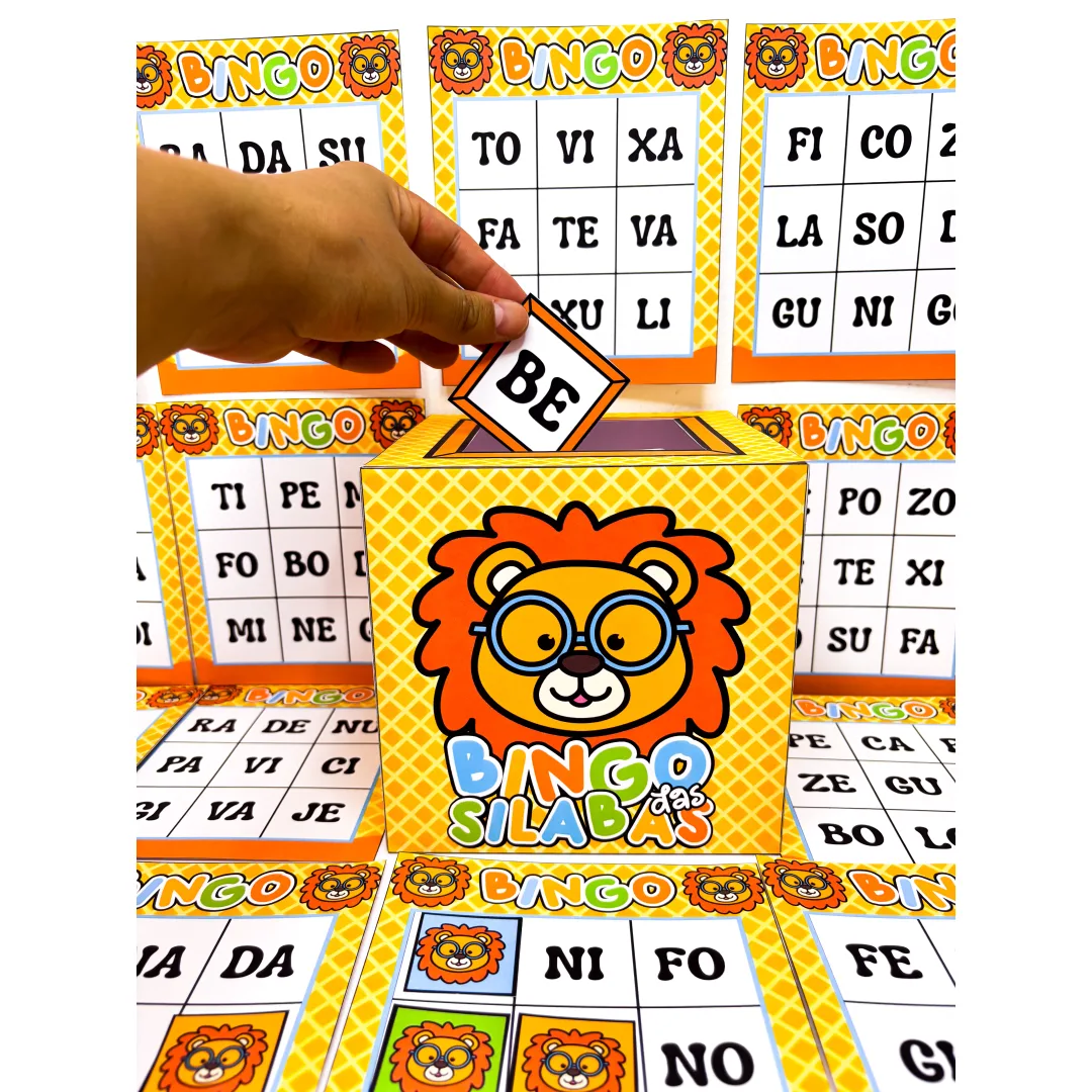 Bingo das Sílabas Simples em PDF - Tema Leãozinho: Kit Completo